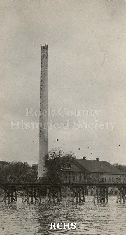 Black and white photograph of Wisconsin Power and LIght Co. Janesville Main Power House.