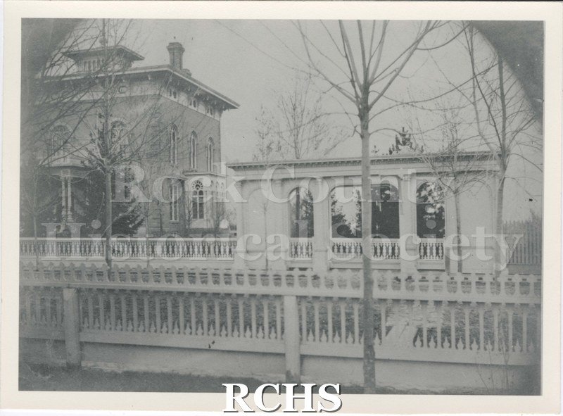Black and white photograph of Tallman House and Entrance Gate.