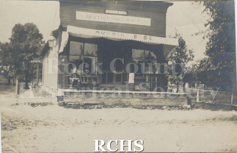Black and white photograph of Murwin Brothers Store in Fulton, WI. c. 1900.