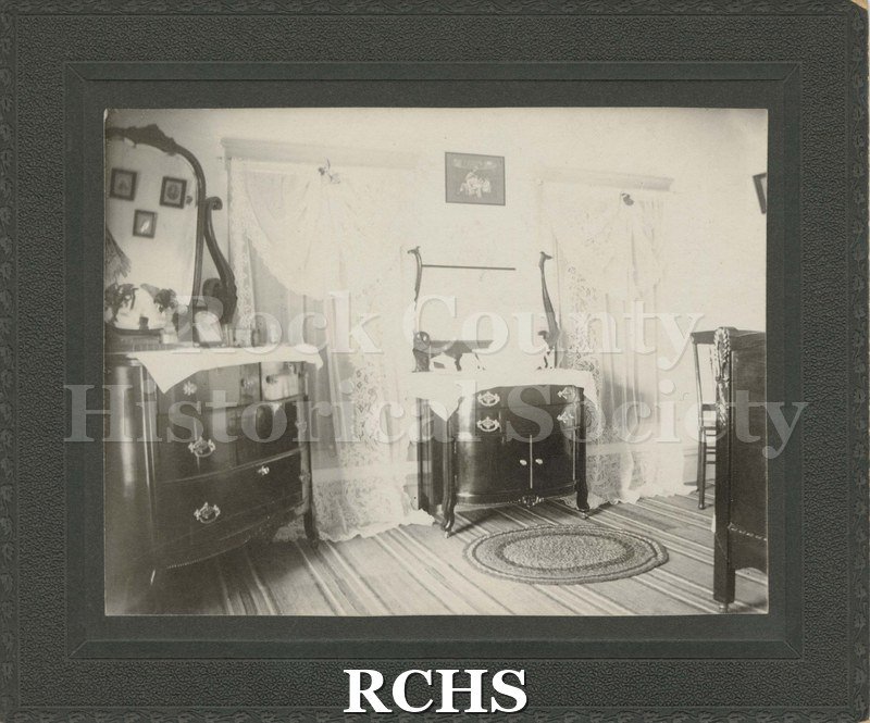 Black and white photograph of Aunt Addie's Front Bedroom, Janesville.