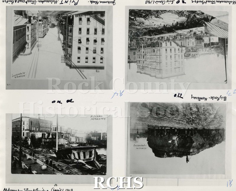 Black and white photograph of four prints of early Janesville, WI. #21 is labeled: "Big Rock-Monterey".