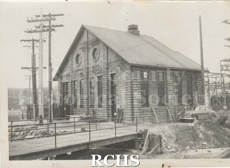Black and white photograph of Janesville Electric Co. Central Plant, old building, demosihed 1955-57.