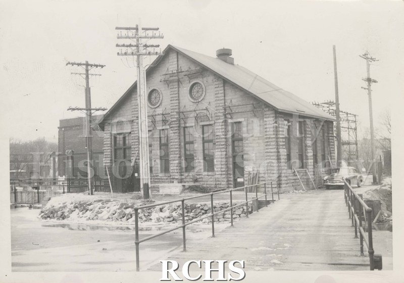 Black and white photograph of the Central Hydro-electric plant interior located at the west end and south of the Fourth Avenue (now Centerway) at Janesville.