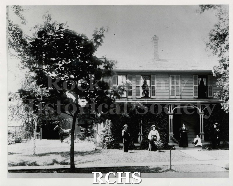 Black and white photograph of "C. E. Sherwood house on Academy Street, 324, Janesville, circa 1895".