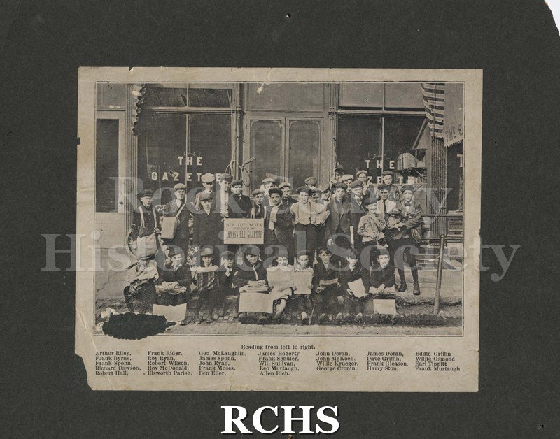 Black and white photograph of Janesville Gazette newspaper boys.