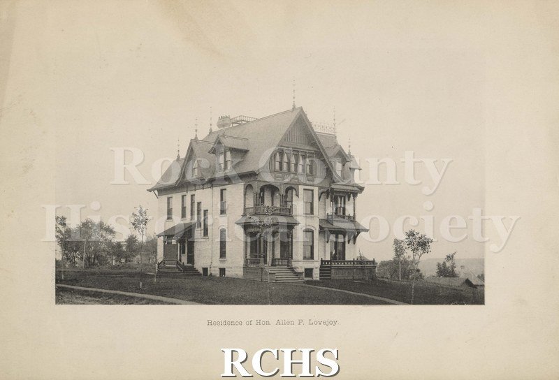 Black and white photograph of the residence of Hon. Allen P. Lovejoy.