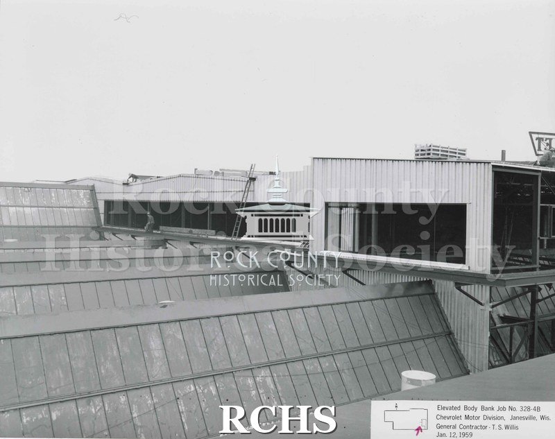 Black and white photograph of the Chevrolet factory building under construction.