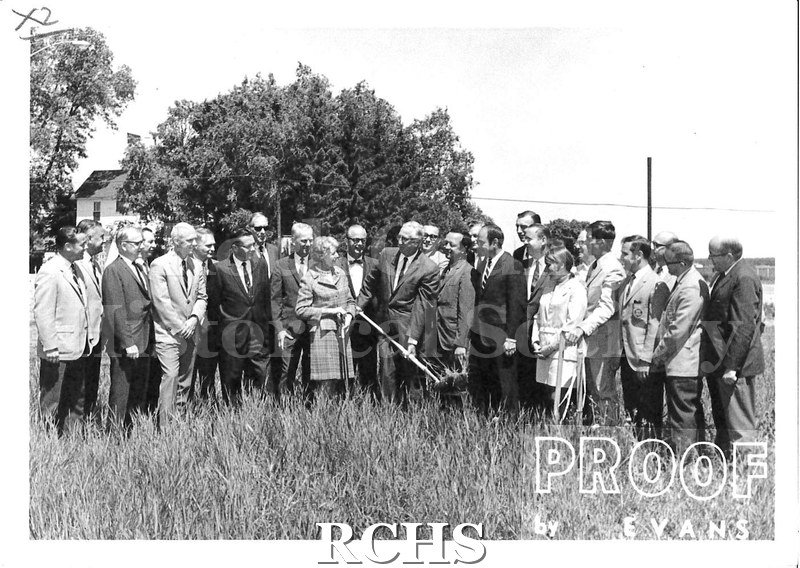 Black and white photograph of the Rock County Buick Co. Groundbreaking Ceremony with 25 people shown.