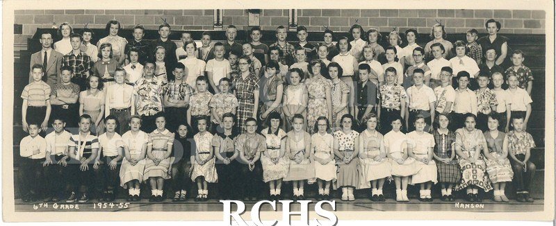 Black and white photograph of the sixth grade of an Edgerton school for school year 1954-1955.