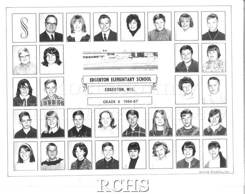 Black and white photograph of the class picture of Edgerton Elementary School, Edgerton, Wis. Grade 6 1966-67.