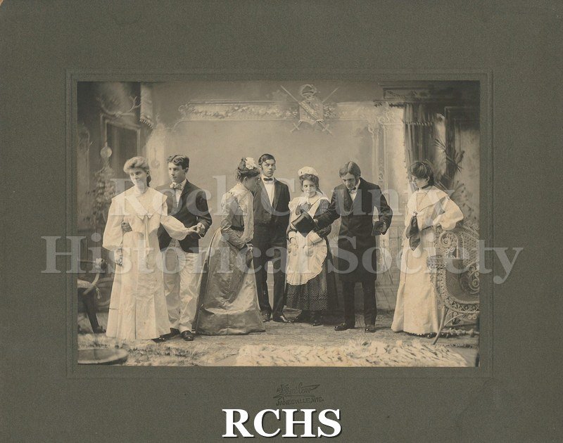 Black and white photograph of the cast of a Janesville High School play in 1904.