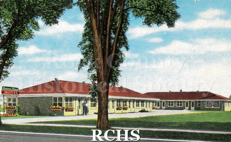 Postcard. Andreski's Lannon-Stone Motel in Janesville. The back of the postcard reads the address and the number 413 is written in pen.