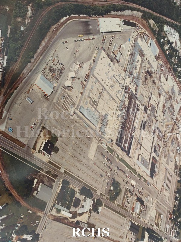 Large color photo of an aerial view of the Chevrolet assembly plant in Janesville.