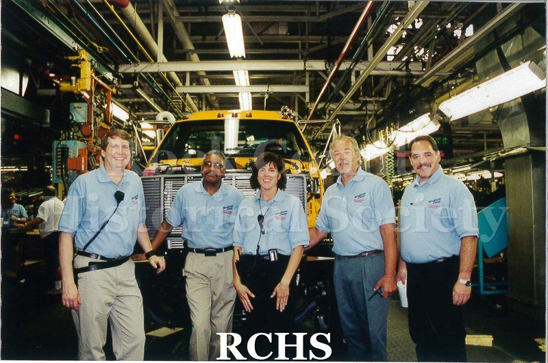 Color photo of the Janesville GM plant assembly line for medium-duty trucks.
