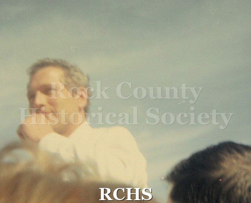 Historic image of Color snapshot of Paul Newman campaigning for Senator Eugene McCarthy at Creston Park in Janesville, March 1968.
