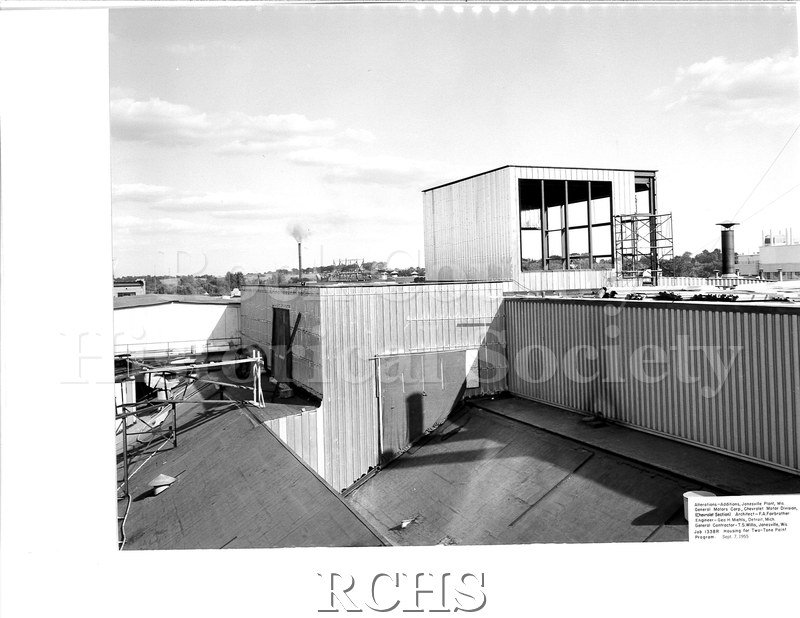 Black and white photograph of the outside of the top section of the construction area. On bottom: "Alterations-Additions, Janesville Plant, Wis.