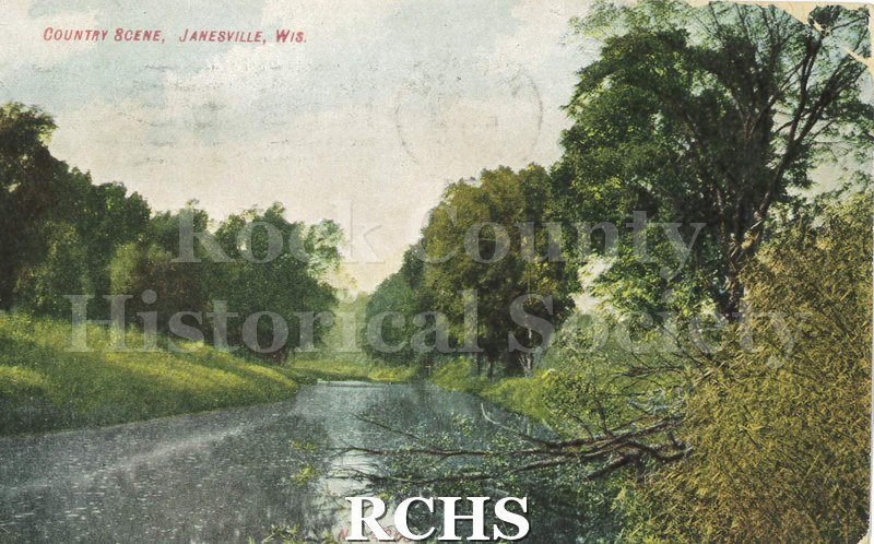 Postcard. Tinted image of a scene on the Rock River. Addressed to Katharine Carle of Green Lake, Wisconsin. Postmarked 30 August 1911.
