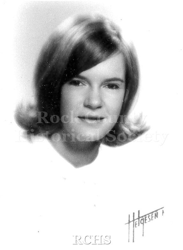 Black and white portrait of Carolyn Purdy, JHS Class of 1965. Photo was from the personal collection of Bruce Bell, JHS class of 1965.