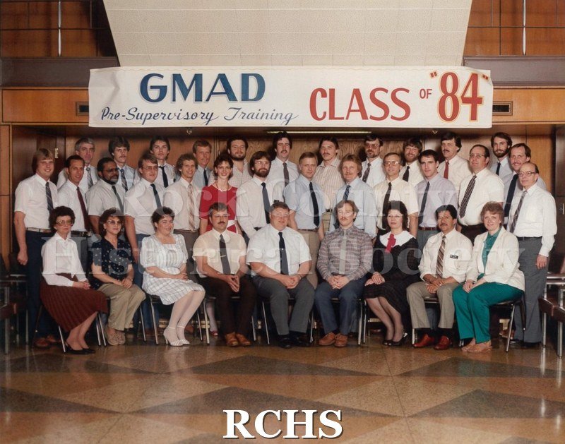 Color photo of the Janesville General Motors (GMAD) Pre-Supervisory Training Class of 1984.