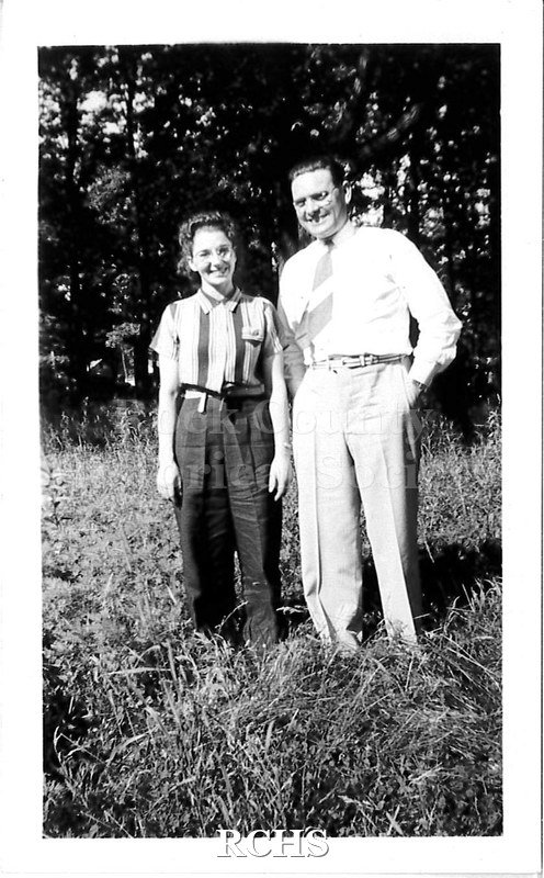 Black and white photograph of Homer Martin (president of UAW International-AFL) standing with a woman who worked at Fisher. Taken at a 1937 picnic.