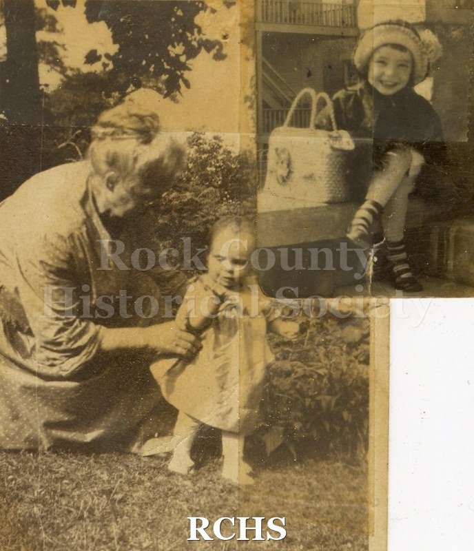 Black and white photograph collage of Dorothy Church Anderson as a toddler and little girl. Back of photo reads: "I loved you then. I love you now. Happy Birthday.