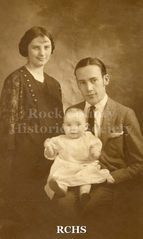 Black and white photograph of Dorothy Church Anderson with her parents as an infant. Dorothy Ruth (Church) Dobson Anderson, age 90, of Janesville, died Fri., Dec.