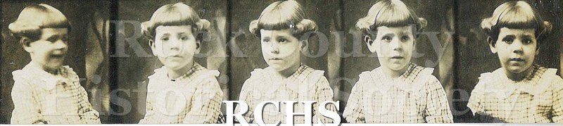 Black and white photograph of set of five black and white photographs in one strip of Elizabeth C. Tallman as girl, dressed in plaid dress with white lace on collar.