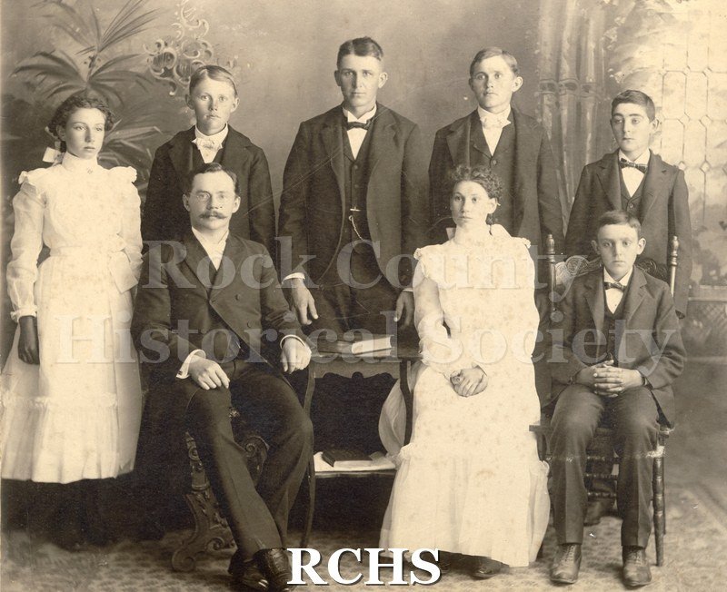 Black and white photograph of a group of young people being confirmed at an unknown church, likely in Clinton, Wisconsin.
