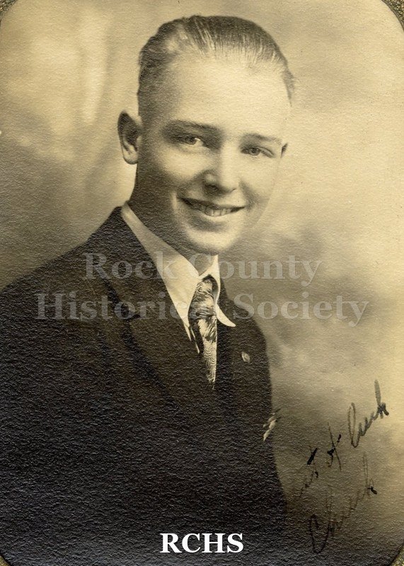 Black and white portrait of Chuck Wanke, a Janesville High School graduate c. 1930.
