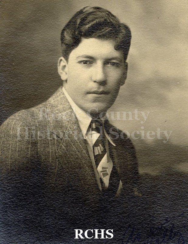 Black and white portrait of Wally J. Adamany, a Janesville High School graduate c. 1930.