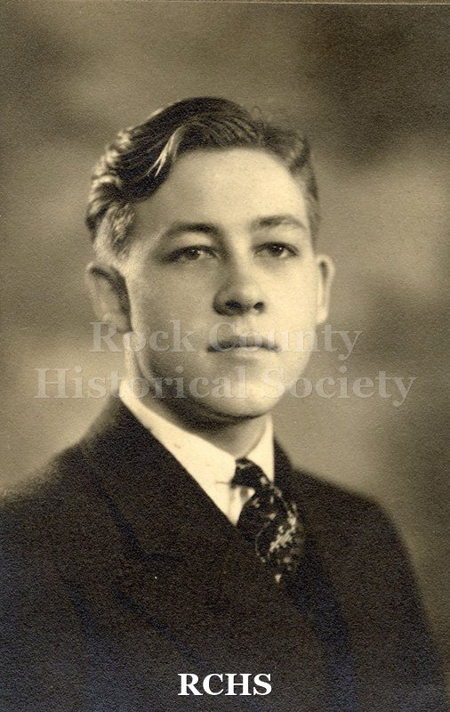 Black and white portrait of John Renier, a Janesville High School graduate c. 1930.