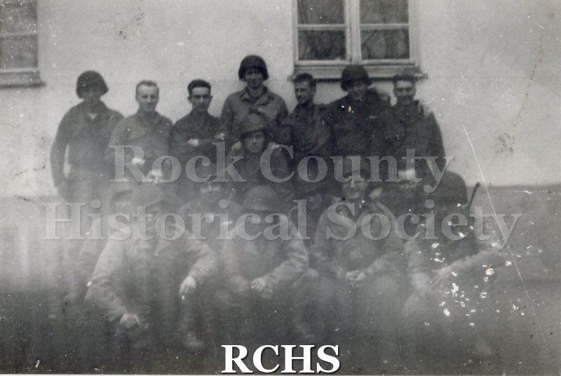 Black and white photograph of a group of U.S. soldiers. Photo was taken by Harvey Thompson (1920 - 1978), who lived at 213 Water Street in Janesville.