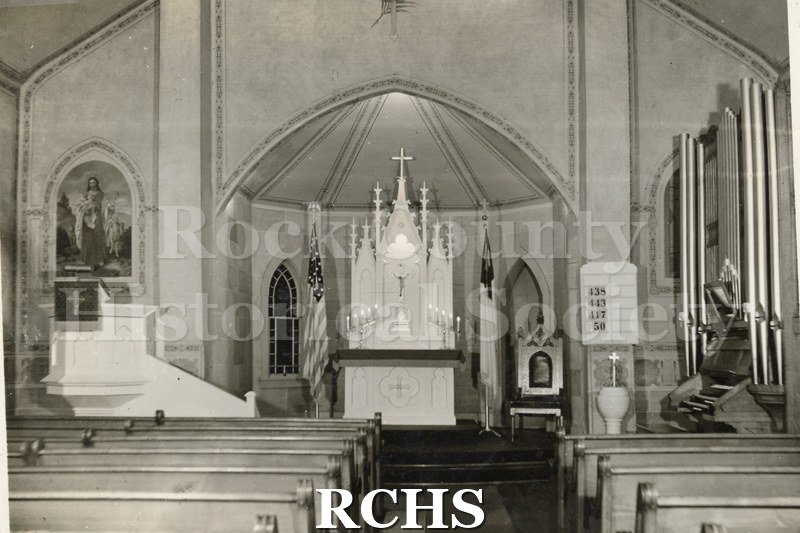 Black and white photograph of the interior of St. John's Lutheran Church in Milton.