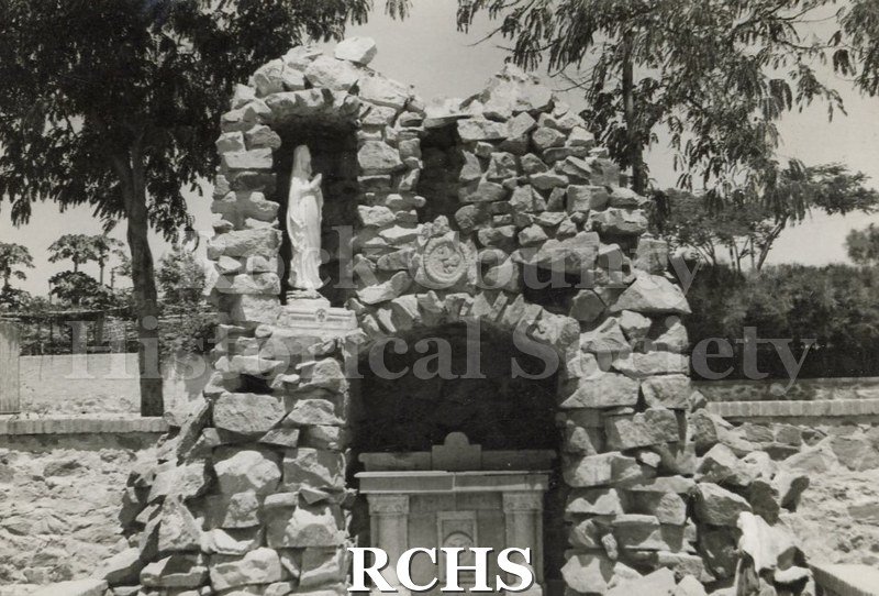 Black and white photograph of an outside altar near Cheren, Eritrea. Harvey Thompson (1920 - 1978) lived at 213 Water Street in Janesville.