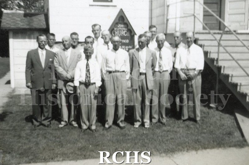 Black and white photograph of the men's club at St. John's Lutheran Church in Milton.