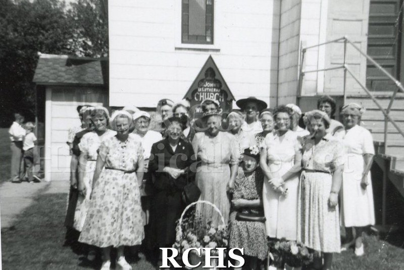 Black and white photograph of the ladies aid society at St. John's Lutheran Church in Milton.