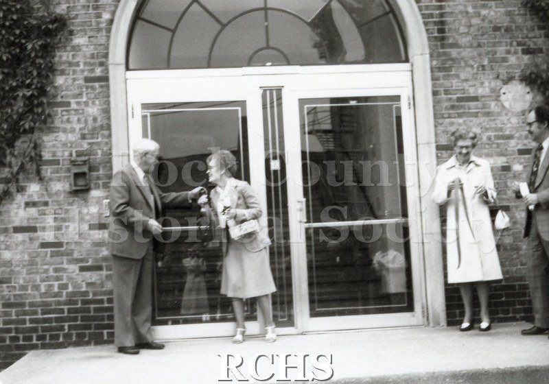 Historic image of Black and white snapshot of an event at the RCHS when the historical society was still housed in the Armory building downtown. Richard P.