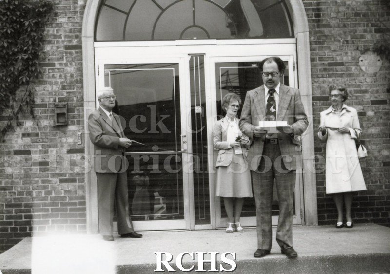 Historic image of Black and white snapshot of an event at the RCHS when the historical society was still housed in the Armory building downtown. Richard P.