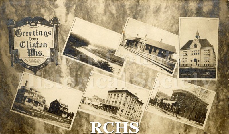 Black and white photograph of Clinton landmarks.