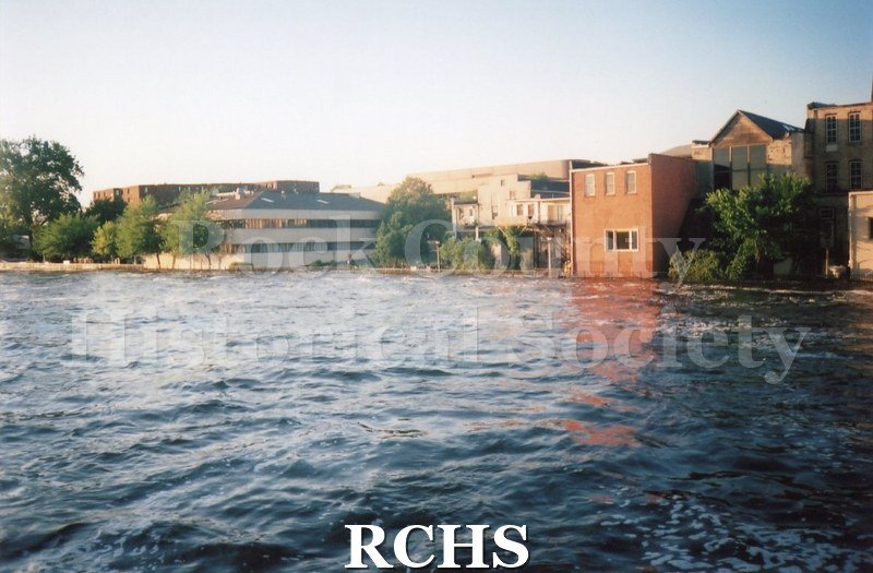 Color photo of the Rock River during the 2008 flood in Janesville.