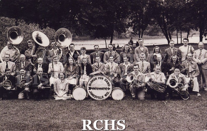 Black and white photograph of Parker Pen Band. This was possibly taken at one of the company picnics.