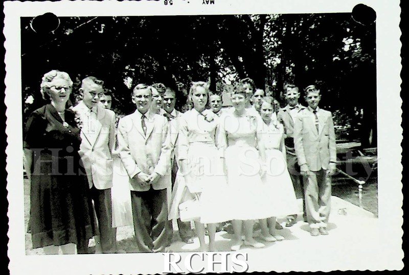 Black and white photograph of students and teachers at Hillcrest School.