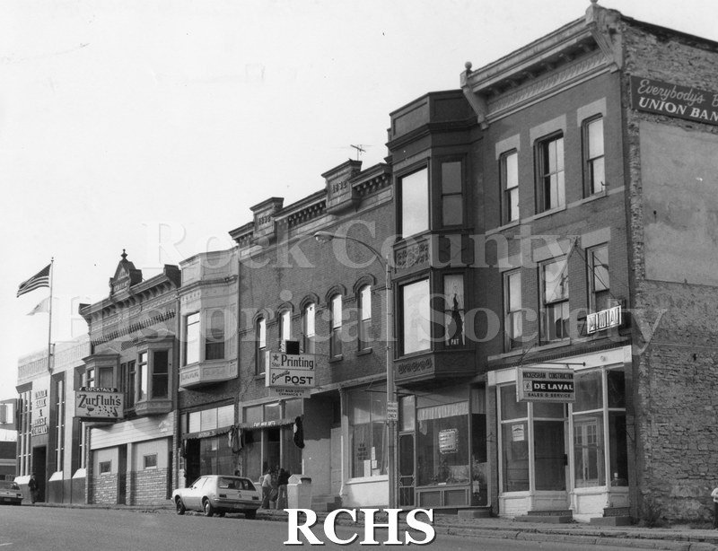 Black and white photograph of part of downtown Evansville.