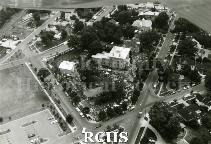 Black and white aerial photograph of the 1983 Tallman Festival. N83014 Strip.