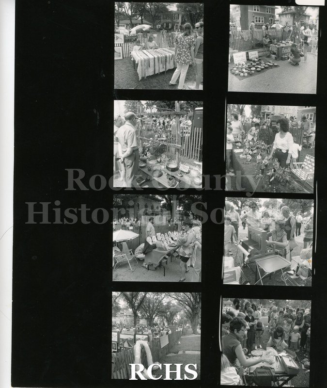Historic image of Eight black and white small pictures on one sheet of 1972 Arts and Crafts Fair. Negatives are listed on back. Negatives N7336 to N7343.