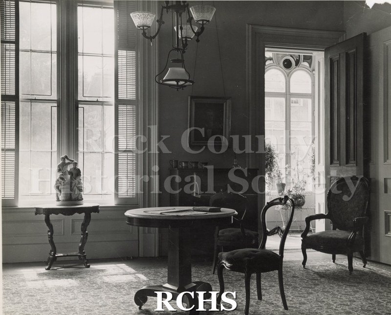 Black and white photograph of Tallman House Family Parlor.