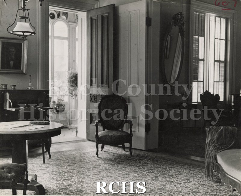 Black and white photograph of Tallman House Family Parlor.