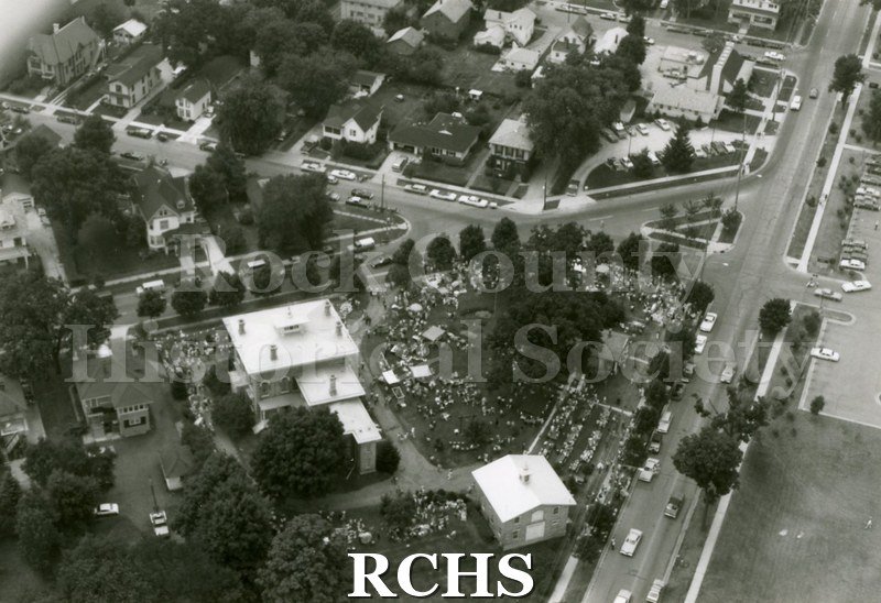 Black and white aerial view of the 1983 Tallman Festival. N83014 Strip.