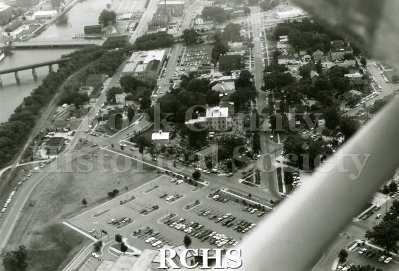 Black and white aerial view of the 1983 Tallman Festival. N83014 Strip.