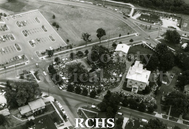 Black and white aerial view of the 1983 Tallman Festival. N83014 Strip.